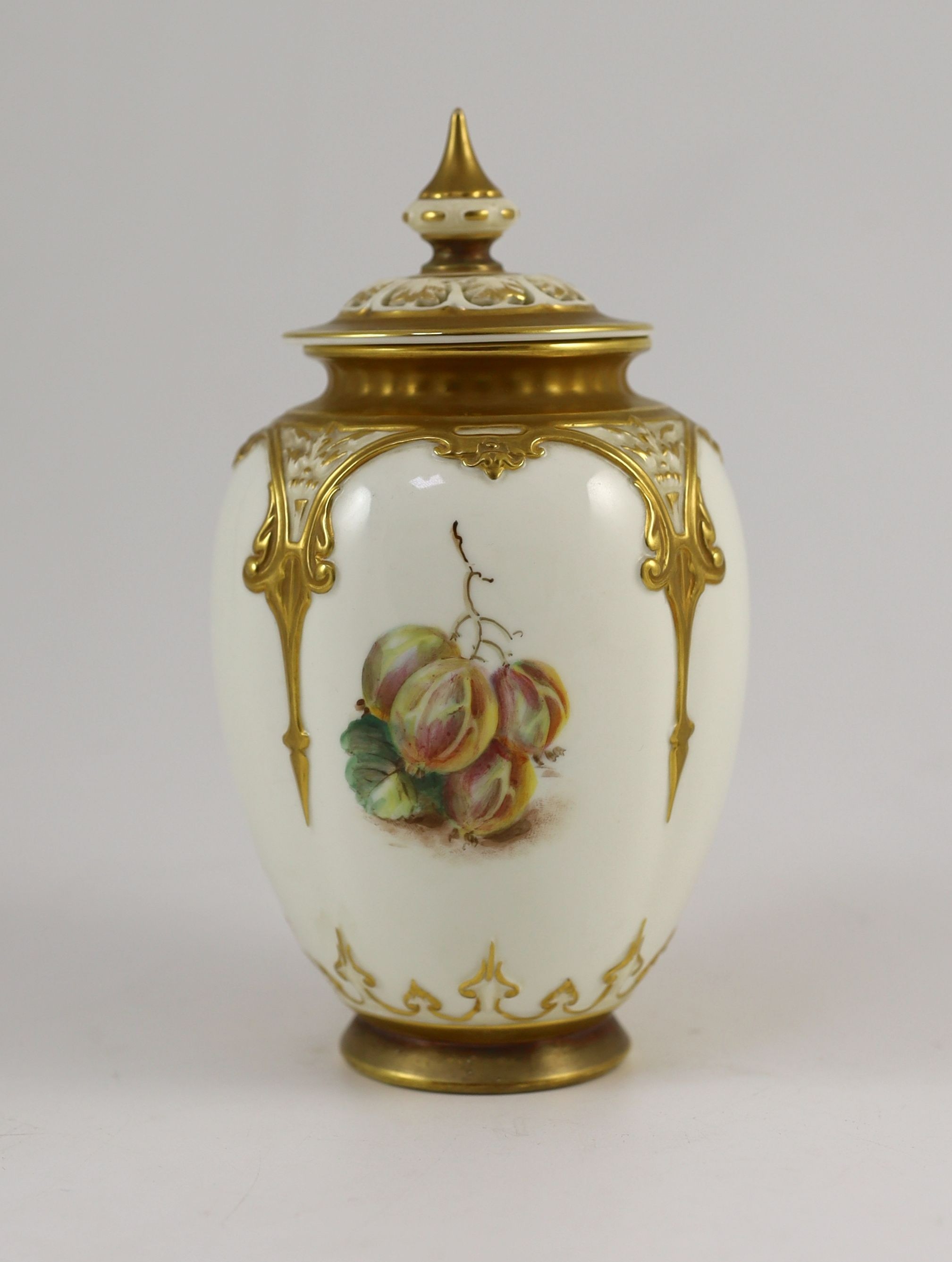 A Royal Worcester fruit painted vase and cover, by John Freeman, c.1962, 19cm high